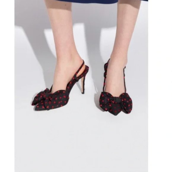 kate spade Sheela Slingback Pumps heels shoes black red heart bow size 6 nwot - Picture 8 of 13